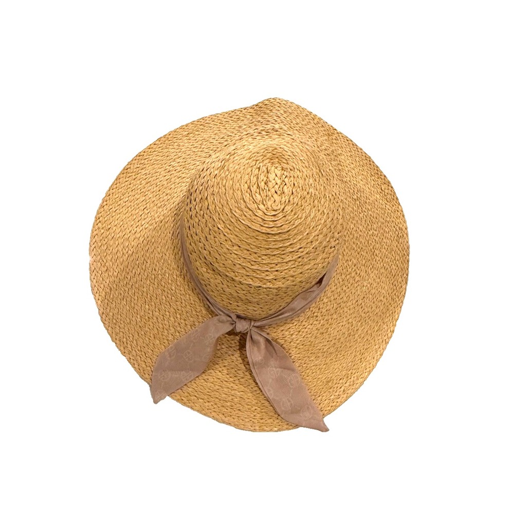 Giani Bernini Women s Woven Wide Brim Sun Hat with Logo Ribbon; Tan; One Size